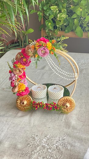 Sumati Jumrani on Instagram: "Turning a long-time DIY dream into reality, an elegant engagement ring carriage/tray using embroidery hoops, a round base (mirror/cardboard), and some pretty embellishments! ✨💍 Since shadi season is here, would you like to see more of wedding related gifting /Trousseau packing DIYs? Let us know in the Comments below:) PS: This one took much longer than expected because, well… #MomLife! What used to be a few hours of crafting now takes a few days 🙈 But no complaint