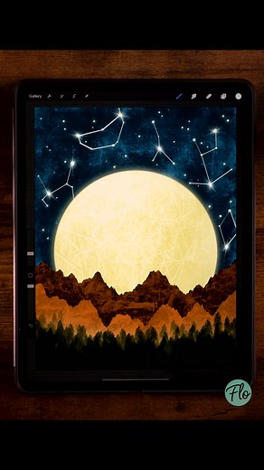 How to Draw Night Sky Landscape in Procreate