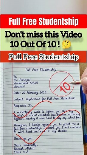 Application for Full Free Studentship | Scholarship Request Letter