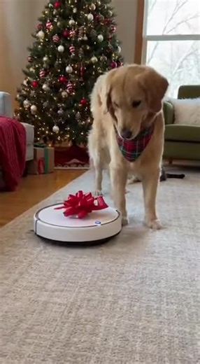 Cute Dog #curiousDog #robot #Dog #roomba #funnyDog hunting Dogvideo