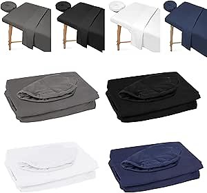 4 Sets Massage Bed Sheets Soft Microfiber 4 Colors, Spa Bed Sheets for Esthetician Includes Massage Table Cover, Fitted Sheets, Face Rest Cover, Resistant Oil and Wrinkle