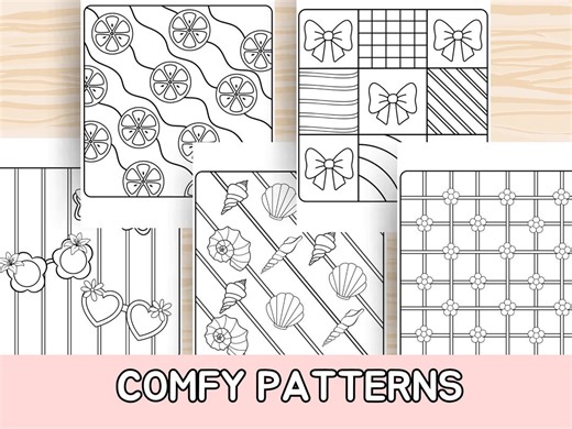 20 Comfy Patterns Coloring Pages | Stress Relief | Adult Coloring | Easy Bold Designs | Kawaii | Coco Wyo | Cute Digital Coloring - Etsy