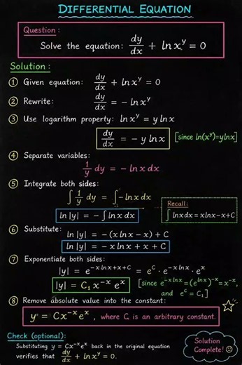 Solve this tricky differential equation in 8 simple steps! 🧠✍️ #maths