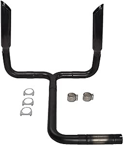 4'' Inch Turbo Dual Smoker Diesel Exhaust Stack T Pipe System with 2Pcs 4" Inlet 7" Outlet Black Stainless Steel Miter Cut Diesel Smoker Stack Tips(4" ID Inlet 36" Long With Clamps) Universal