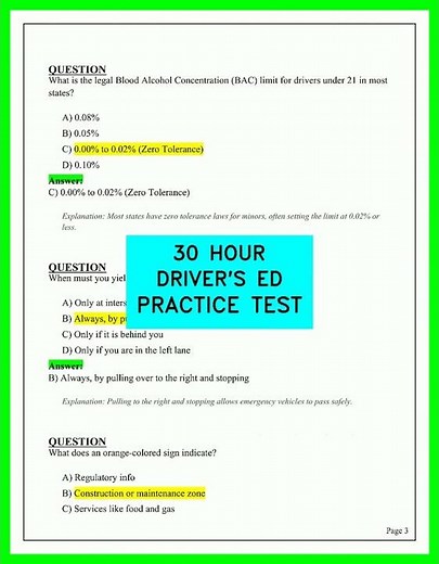 30 HOUR DRIVER'S ED PRACTICE TEST 2026 UPDATED QUESTIONS AND ANSWERS FOR PERMIT AND ROADTEST PREP