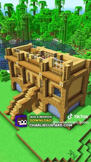 Starter House (56) can be downloaded via the link in my bio! 📥 Download includes: Java & Bedrock world & Schematic 📐 The 3D Guide is available for All Access Pass members! 🔍 You can find tutorials at charliecustard.com on how to import worlds, how to use litematica for the schematics and how to use the 3D Guides! 🤫 Members can join my survival world too! #charliecustardbuilds#minecraft