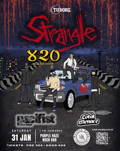 STRANGLE ४२० RELEASE SHOW [31.01.2026] Featuring Bands - PACIFIST INDIA [ @pacifist.india ] - STRANGLE [ @strangle420 ] - TOTAL MENACE [ @total_menace_44700 ] 31st JAN, SATURDAY | 3PM ONWARDS TICKETS - PRESALE - 350/- - DOOR SALE - 500/- BOUGHT TO YOU BY - @tuborgnepal #purplehazerockbar #purplehazeunderground #pacifist #strangle #totalmenace | Purple Haze Rock Bar