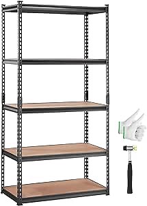 VEVOR Storage Shelving Unit, 5-Tier Adjustable, 2000 lbs Capacity, Heavy Duty Garage Shelves Metal Organizer Utility Rack, Black, 36" L x 18" W x 72" H for Kitchen Pantry Basement Bathroom Laundry