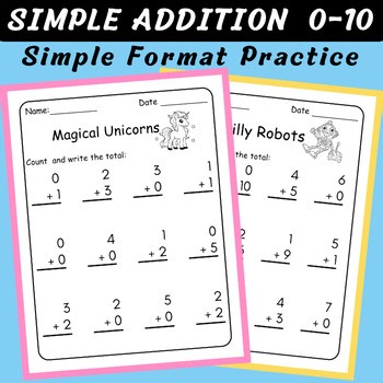 Simple Addition Within 10 Worksheets | Kindergarten Addition to 10 Practice Page