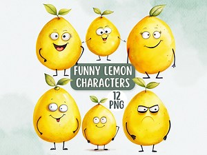 Funny Lemons 12 PNG Clipart Bundle, Commercial Use, Funny Food Clipart, Cute Lemon Characters, Digital Download, Funny Fruit, Citrus Clipart - Etsy