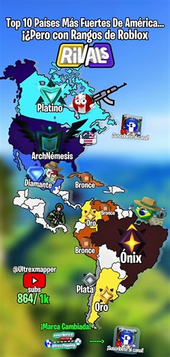Top 10 Países Más Fuertes de América...¡Pero con Rangos de Roblox RIVALS! #viralshorts #mapping