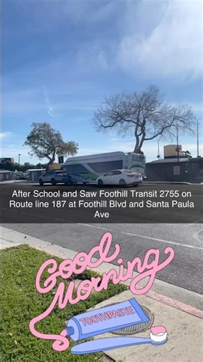 ASMR Bus Engine Sound on Foothill Transit 2755 on Route line 187 at Foothill Blvd and Santa Paula Av
