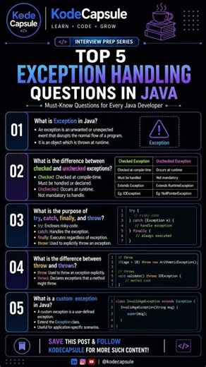 Top 5 Java exception handling questions every backend developer must know! #Java #Coding #DevTips!!