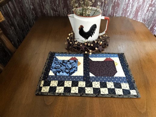 Quilted Chicken Table Runner, Chicken Lover Table Mat, Home Decor 9 X 14 1/2 Inches