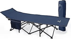 LET'S CAMP Outdoor Folding Camping Cots for Adults 600 lbs, Portable Heavy Duty Sleeping Cot Durable Lightweight Outdoor Bed with Carry Bag, Navy Blue