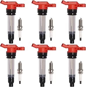 ENA Set of 6 Red Ignition Coil with 6 Platinum Spark Plug Compatible with Land Rover Volvo LR2 S60 S80 V60 V70 XC60 XC70 XC90 1.6L 2.0L 2.5L 3.0L 3.2L