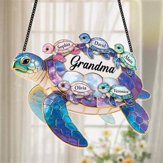 Personalized Sea Turtle Suncatcher,mothers Day Gift for Grandma Mom With Kids Name,family Name,window Hanging,turtle Beach Lovers Gift - Etsy