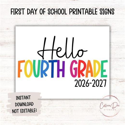 Hello FOURTH GRADE 2026-2027 SIGN | 1st Day Fourth Grade | Start School Sign | Printable First Day School Sign | 4th Grade Printable Sign - Etsy