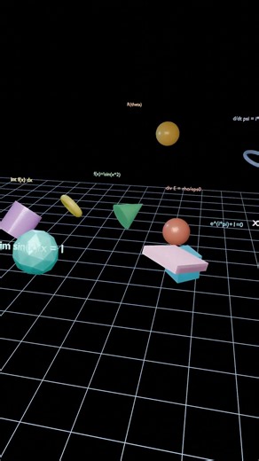 10 Geometric Shapes Floating Through a 3D Math Grid | Blender + Manim Style Animation
