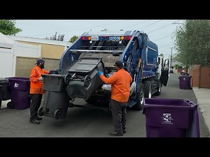 City of Long Beach: 2 Newway Rear Loader Garbage Trucks Packing on Alley Trash Collection!!!