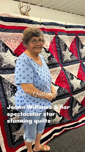 Joann Williams is the star of her western quilt creations & her latest pieces feature stars with a western flare made with bandanas in one. Both are clever quilts that will be wonderful gifts for someone special. #longarmquiltingservices #posttexas #walkupsquilting #walkupspoint #letsgotopost #terrywalkup #kylecarterwalkup #texasquiltvibes #Texas vibes | Walkups Quilting