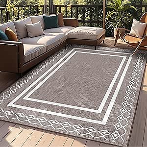 Outdoor Patio Rug, Outside Rectangular Carpet, Moroccan Geometric Rugs, Washable Large Indoor Outdoor Rug Mats for RV, Picnic, Backyard, Deck, Balcony, Porch, Beach 5'x8'