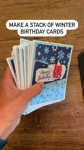 Stack, shuffle and slice your way to making a stack of cards for any occasion. This Beary Christmas Designer Series Paper is all you need - and it’s not just for Christmas. I love having a bunch of birthday cards on hand - do you? Full video with more cards using this layout is on our YouTube channel. #stampingonthebackporch #karentitus #designerseriespaper #simplecardlayouts | Stamping on the Back Porch