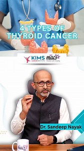 Types of Thyroid Cancer & Cure Rates Explained | Dr. Sandeep Nayak | #KIMSMAC Thyroid cancer is not a single disease. Different types of thyroid cancer behave very differently and have very different outcomes. In this video, Dr. Sandeep Nayak explain the four main types of thyroid cancer and their cure rates: Papillary thyroid cancer – the most common type, with over 95% cure rates Follicular thyroid cancer – accounts for about 10% of cases, with 85–90% cure rates Medullary thyroid cancer – a ra