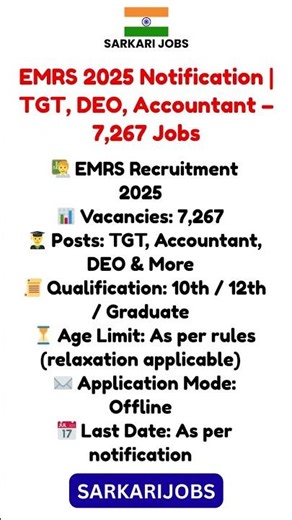 EMRS Recruitment 2025 – 7,267 Vacancies | TGT, Accountant & More | Apply Offline