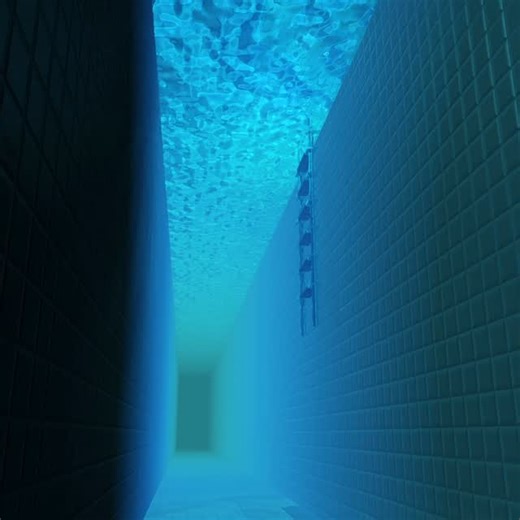 Cyber-Cafe on Instagram: "“Skyhall (sunk)” Created by me in Bryce3D. Inspired by liminal spaces, dreamcore aesthetics, pool rooms, and how I remember it felt not being able to swim, and then falling into the deep end. I never understood why the ladder didn’t go all the way down. #bryce3d #3danimation #liminalspaces #poolrooms #aesthetic #retrocgi #retroaesthetic #retro #cgi #visualart #liminal"