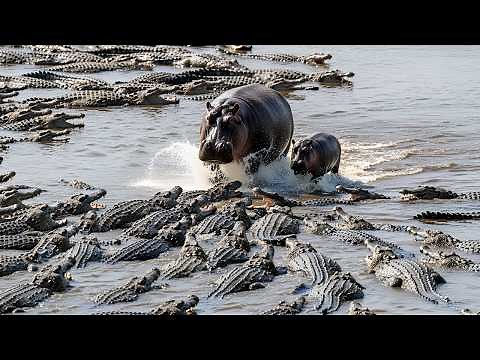 The Baby Hippo Is Caught! Dozens of Crocodiles Attack at Once!