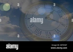Antique clock face starting over sky, second hand ticking, minute hand moving, illustrating time. Vintage, celestial, ethereal, metaphysical, minimalist, elegance, serenity Stock Video Footage - Alamy