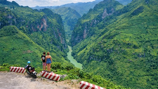 Aerial view of Ha Giang’s green mountains and river valley