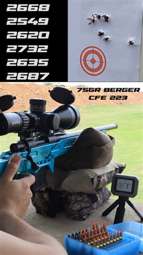 Ladder vir the 75gr Berger and CFE223 at 200meters! Can you see all 9 shots? #berger #laddertest #200m #reloadingnation | AIM small MISS small