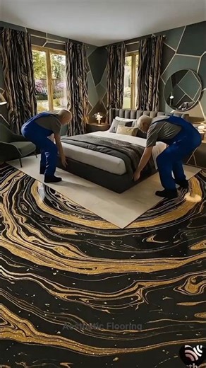 THIS FLOOR IS UNBELIEVABLE 😱 Metallic Gold-Black Lequid Epoxy Marble Floor! #epoxy #epoxyfloor #diy