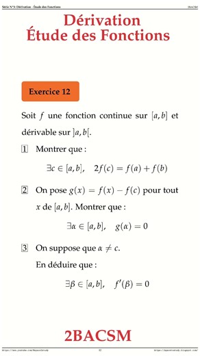 Exercice 12 Derivation et Etude des Fonctions 2BACSM Maths space2study M2BSMS3v12