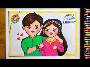Raksha Bandhan Drawing Easy and Beautiful || Raksha Bandhan Drawing || Rakhi Festival Drawing
