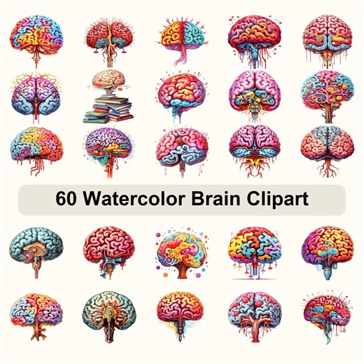 Watercolor Brain Clipart 60 PNG | Anatomy & Mental Health Art | Colorful Brain Illustrations | Medical Surgery and Psychology Graphics - Etsy