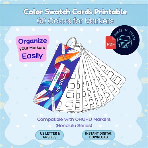 60 Color Swatch Cards Printable, Marker Color Chart PDF, Alcohol Marker Organizer, A4 US Letter Sizes, Compatible With Ohuhu Markers - Etsy