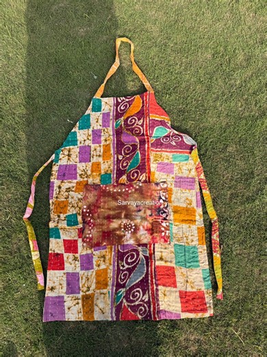Boho Kantha Apron for Cooking | Recycled Cotton Patchwork Workwear - Etsy