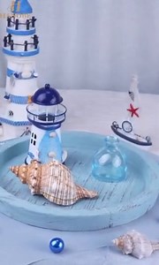 Hanobe Decorative Coastal Wooden Tray Decor - 1PC 11.5" Distressed Light Blue Coastal Farmhouse Decor，Beach Centerpiece for Table (Farmhouse Shell Collection)