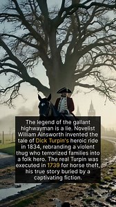 The romantic Dick Turpin is almost entirely a fiction. The real Richard Turpin, born 1705, began as a deer poacher before escalating to a gang that committed brutal home invasions. Historical records describe his gang torturing an elderly woman by holding her over a fire to force her to reveal hidden savings. His legendary overnight ride from London to York on Black Bess was a story stolen from another highwayman, William 'Swift Nick' Nevison, and grafted onto Turpin by author William Harrison A