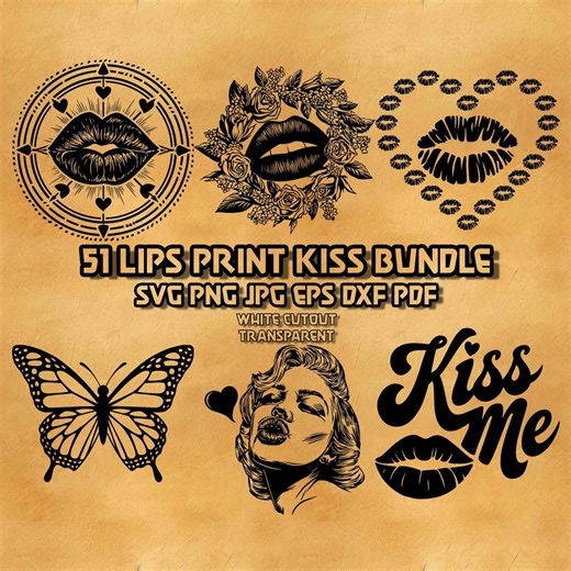 Lips Print Kiss SVG Bundle Lipstick Kiss Mark Illustrations Romantic Pout Lip Art Line Art Valentine Love Vector Graphics Digital Design - Etsy