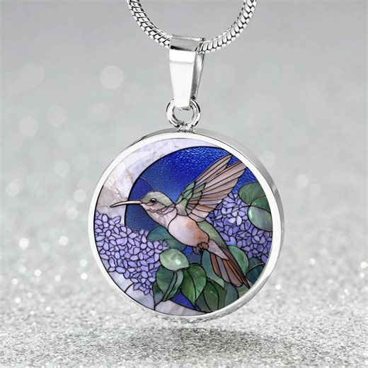 Hummingbird Faux Stained Glass Jewelry | Bird Pendant Necklace, Bracelet or Keychain - Etsy