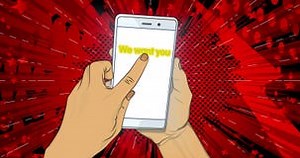 We Want You Text on Smartphone Screen. Hand Clicking Text on Mobile Phone Stock Video - Video of join, decide: 242322155