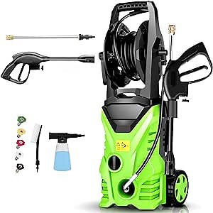 Homdox 2950PSI Pressure Washer 1.70 GPM 1800W Electric Power Washer with Hose Reel,5 Quick-Connect Spray Tips (Green)