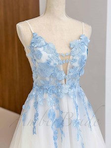 Blue Floral Wedding Dress Fairy Colorful Dress Wedding Fantasy Rustic Bridal Dress Hippie Wildflower Wedding Gown A Line Dress for Bride - Etsy