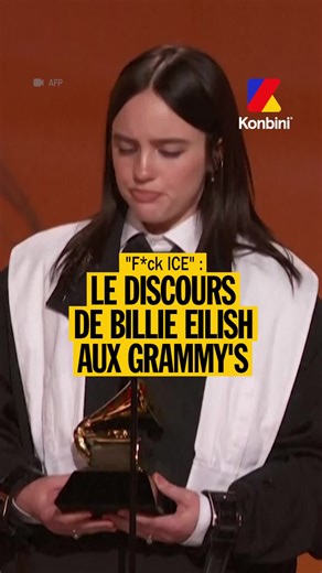 En recevant le prix de la Chanson de l’année, Billie Eilish devient l’artiste la plus récompensée de l’histoire des Grammys dans cette catégorie. Un record accompagné d’un discours politique anti-ICE : « Personne n’est illégal sur des terres volées. Nous devons continuer à lutter et à faire entendre notre voix. Nos voix comptent. » 📹 AFP #Billieeilish #grammys