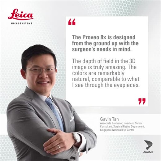 Leica Microsystems on Instagram: "Dr. Gavin Tan from the Singapore National Eye Centre shares his experience with the Proveo 8x ophthalmic microscope: “Proveo 8x is designed from the ground up with the surgeon’s needs in mind. The depth of field in the 3D image is truly amazing. The colors are remarkably natural—comparable to what I see through the eyepieces.” 👉 Book a Proveo 8x demo for your OR (link in bio). #Ophthalmology #3DVisualization"