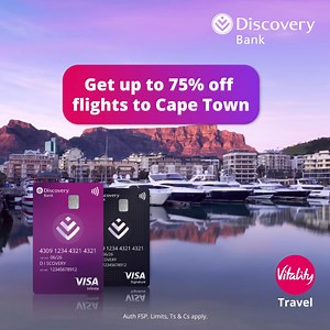 Get the credit card that gives you access to Vitality Travel so you can enjoy: • Up to 75% off local and international flights • Up to 25% off accommodation and car hire • Skipping airport queues with Priority Fast Track • Free travel insurance • One of the best credit card interest rates in South Africa. | Discovery South Africa